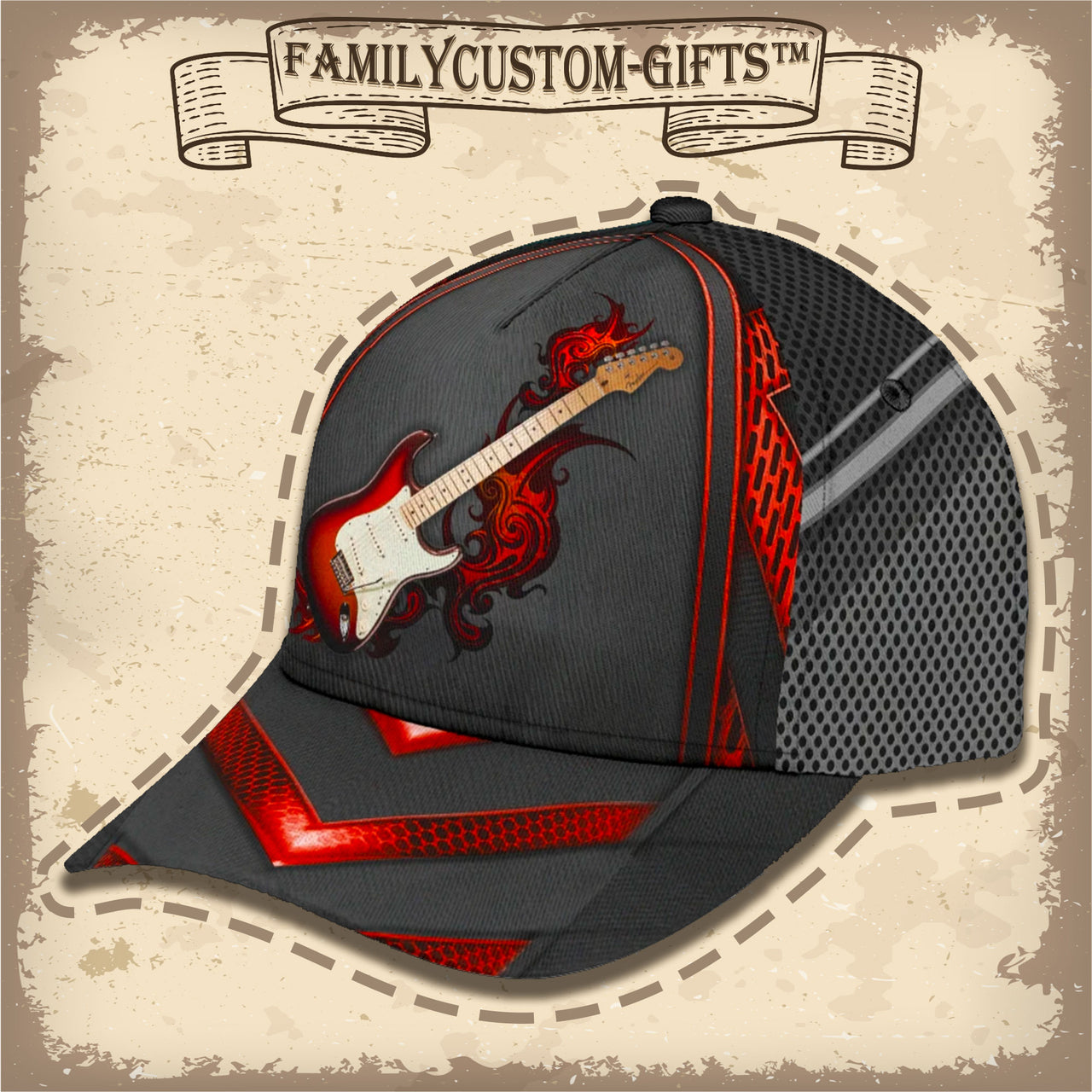 Electric Guitar in Fire Custom Hats for Men & Women 3D Prints Personalized Baseball Caps