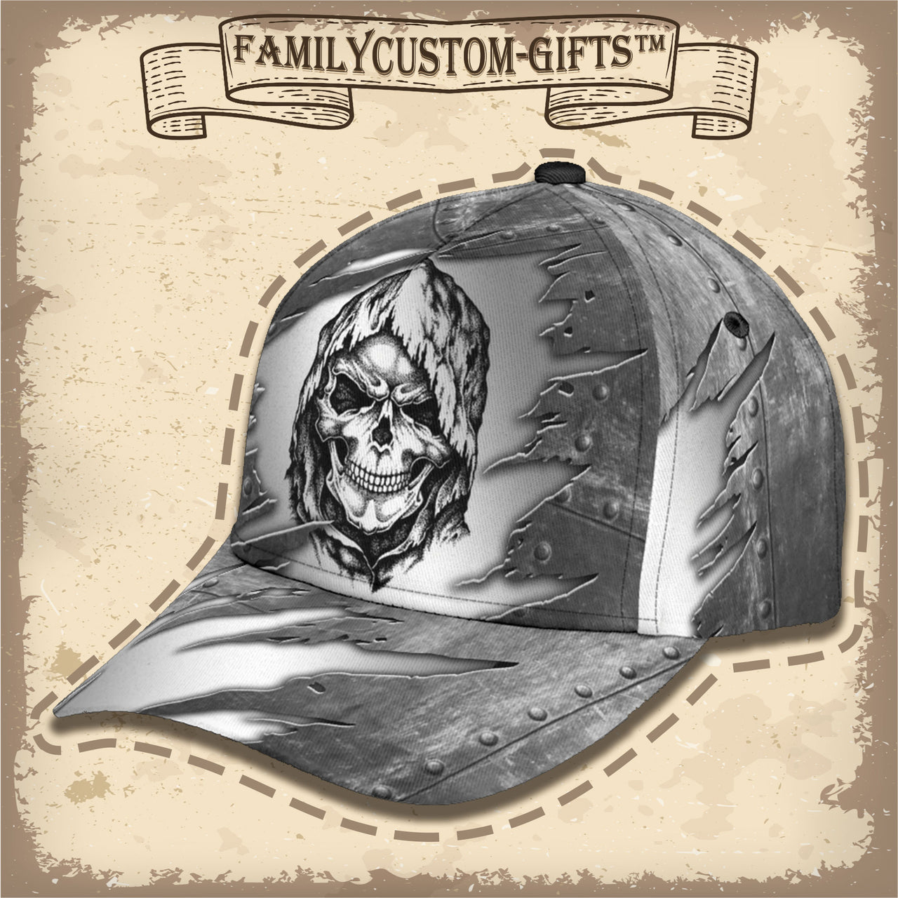 Skull Vintage Custom Hats for Men & Women 3D Prints Personalized Baseball Caps