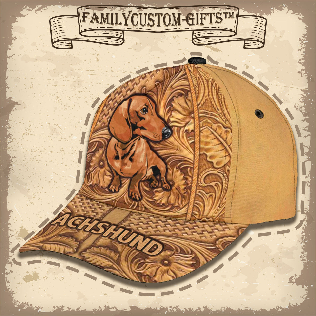 Vintage Dachshund Dog Custom Hats for Men & Women 3D Prints Personalized Baseball Caps