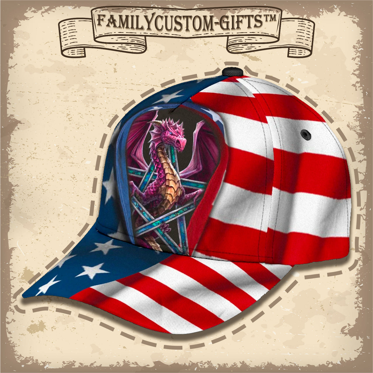 Dungeons and Dragons American Flag Custom Hats for Men & Women 3D Prints Personalized Baseball Caps