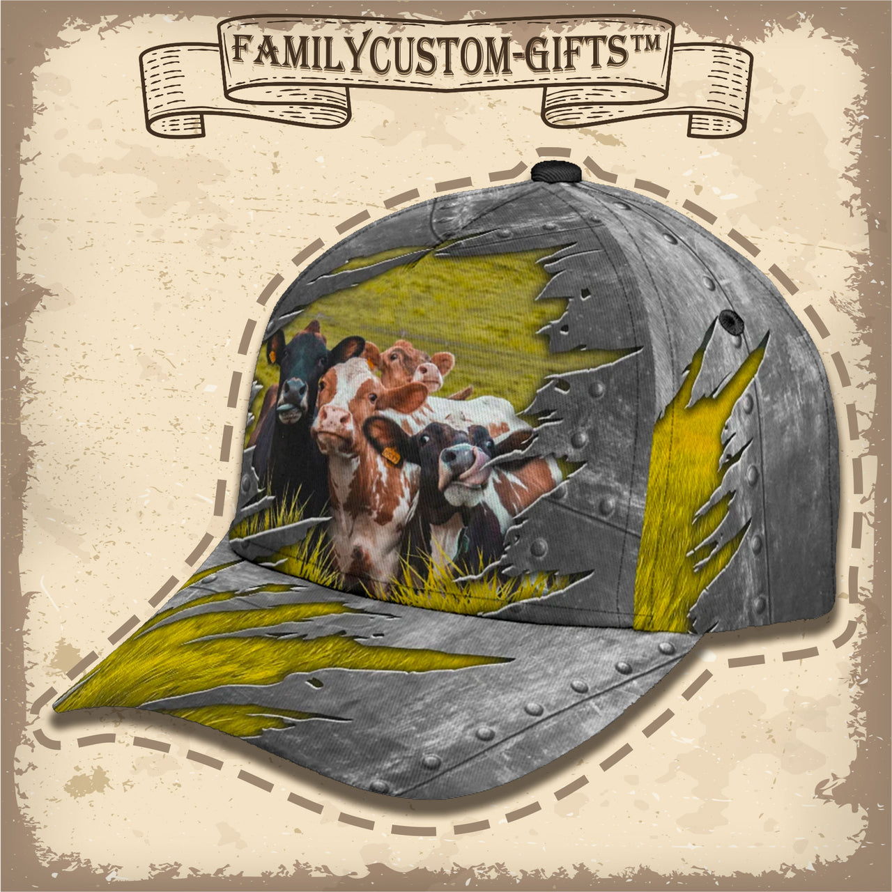 Cow Print Farmhouse Custom Hats for Men & Women 3D Prints Personalized Baseball Caps