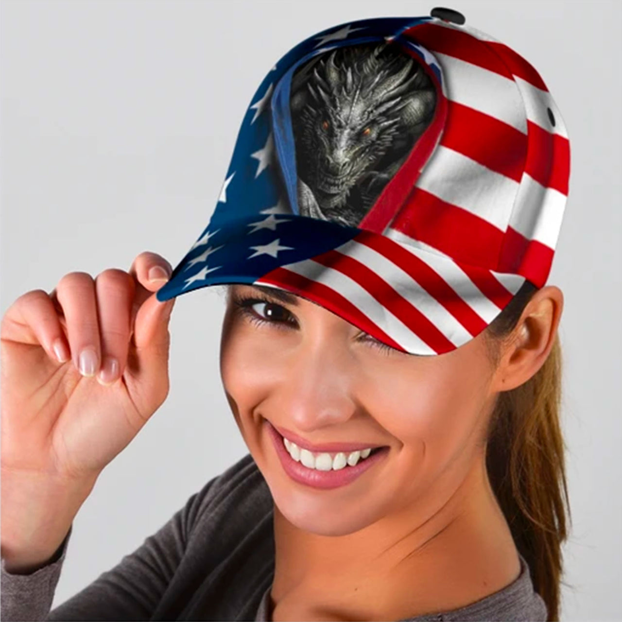 Dragons Lair American Flag Custom Hats for Men & Women 3D Prints Personalized Baseball Caps