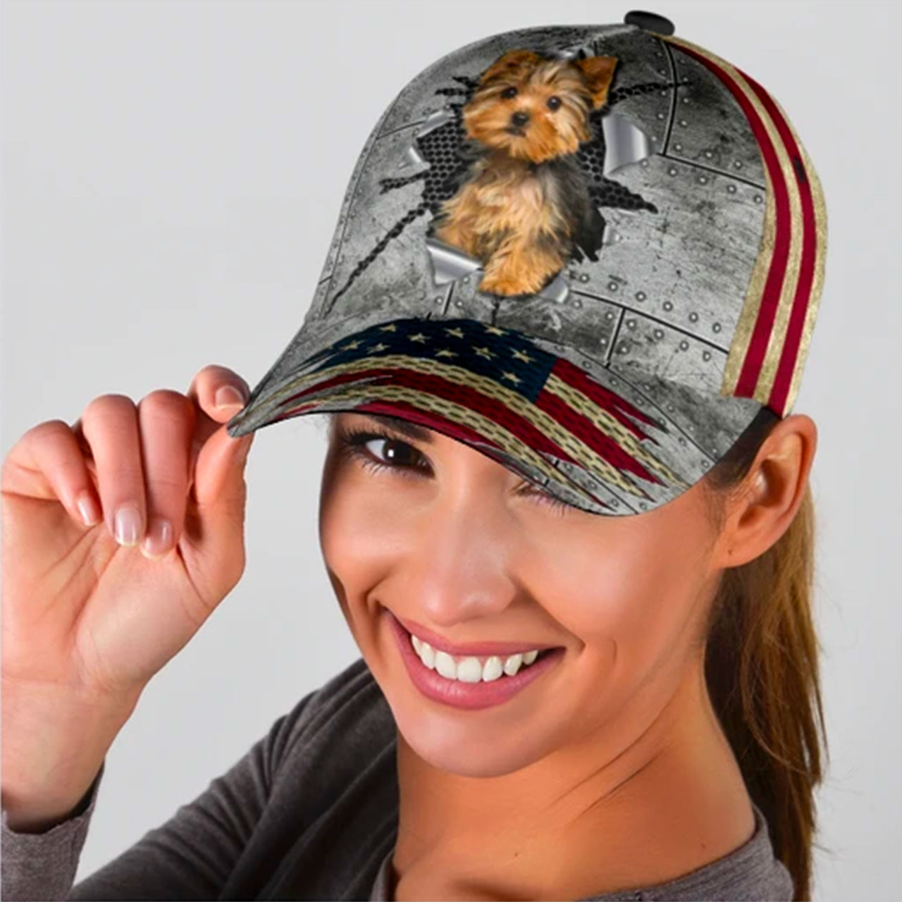 Yorkshire American Flag Patriotic Custom Hats for Men & Women 3D Prints Personalized Baseball Caps