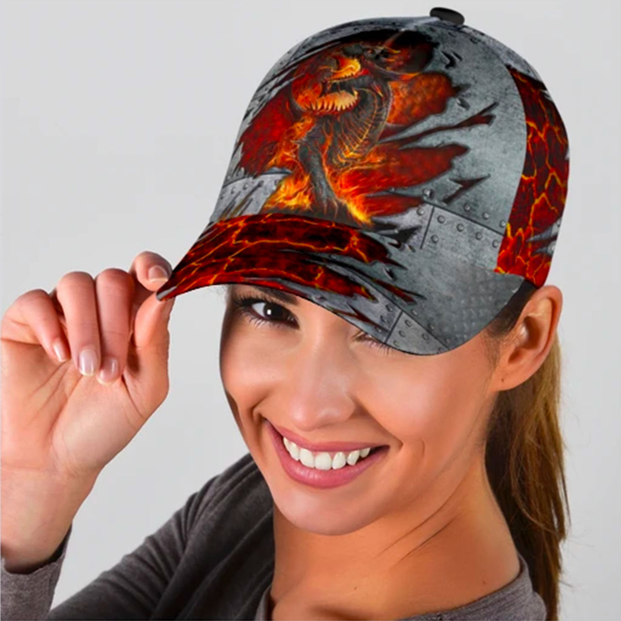 Red Fire Dragon Custom Hats for Men & Women 3D Prints Personalized Baseball Caps