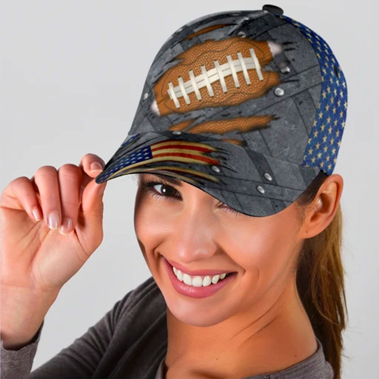 Football American Flag Vintage Custom Hats for Men & Women 3D Prints Personalized Baseball Caps
