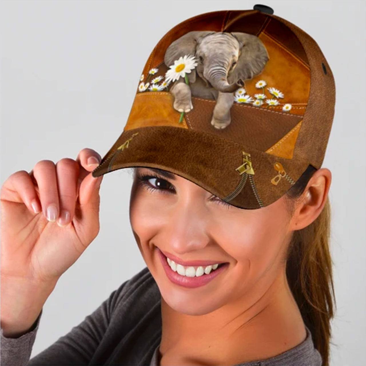Elephant with Flowers Custom Hats for Men & Women 3D Prints Personalized Baseball Caps