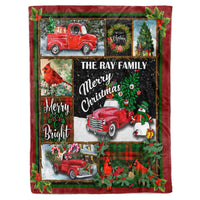 Thumbnail for Personalized Custom Name Red Old Pickup Truck Christmas Fleece Sherpa Blanket