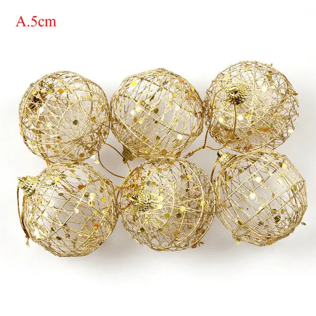 6-Piece Set: Gold Scaled Christmas Ball Ornaments - Festive Tree Baubles - Hanging Decor for Navidad Party Celebrations