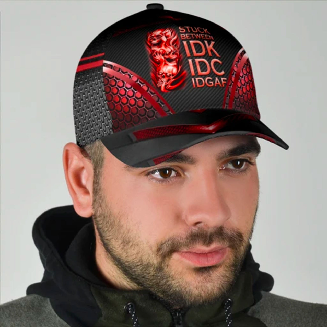 Skull Stuck Between IDK IDC and IDGAF Custom Hats for Men & Women 3D Prints Personalized Baseball Caps