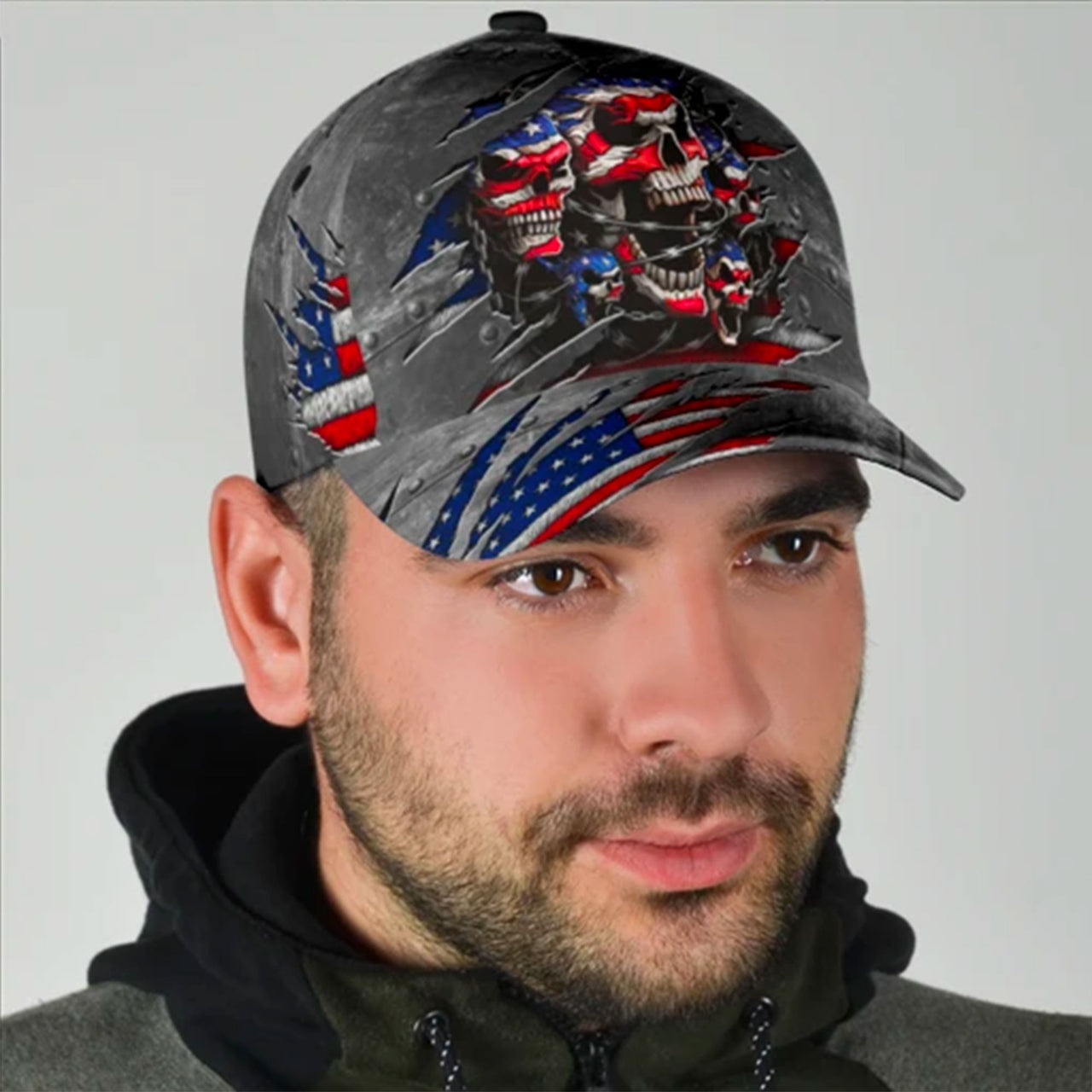 Skull American Flag Custom Hats for Men & Women 3D Prints Personalized Baseball Caps