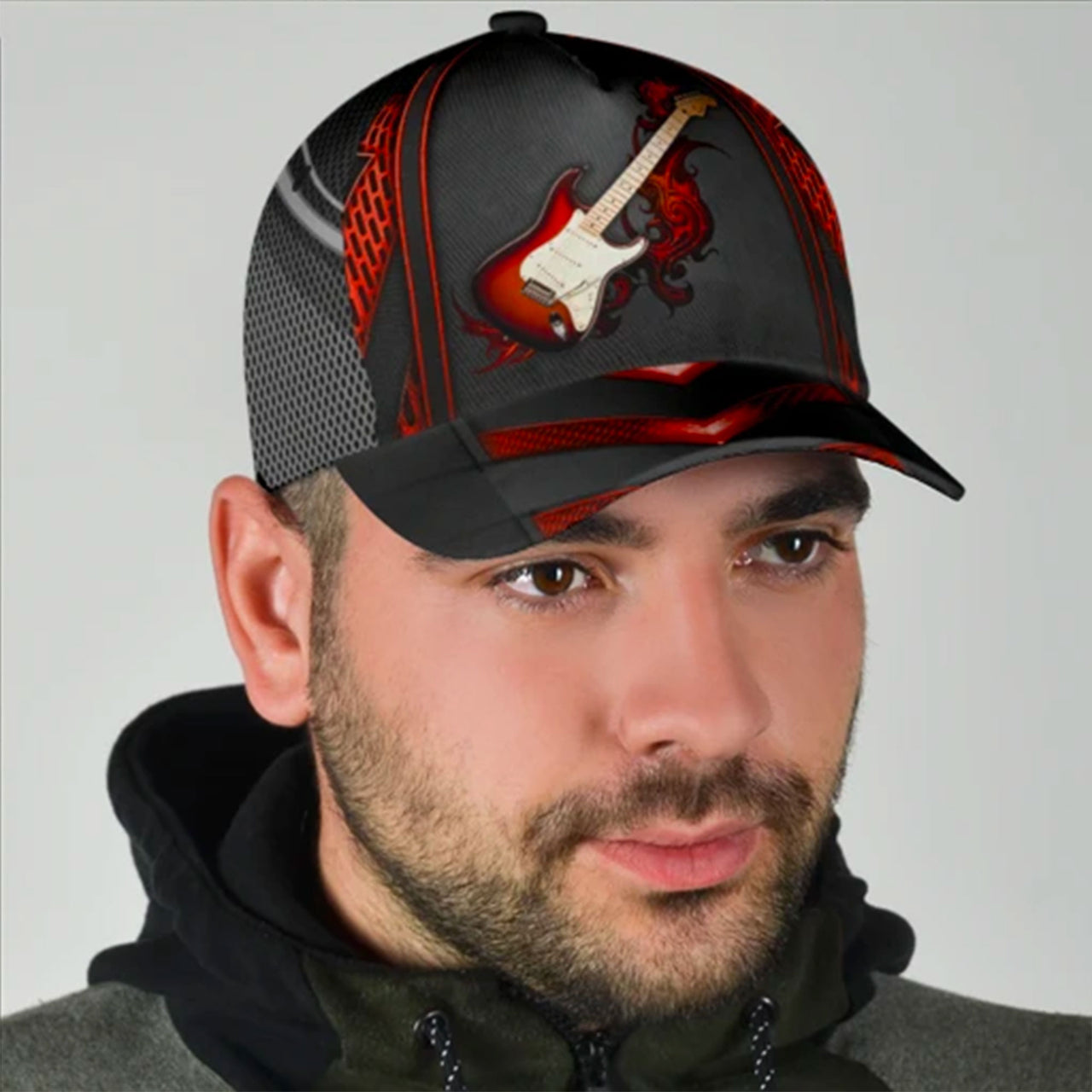 Electric Guitar in Fire Custom Hats for Men & Women 3D Prints Personalized Baseball Caps