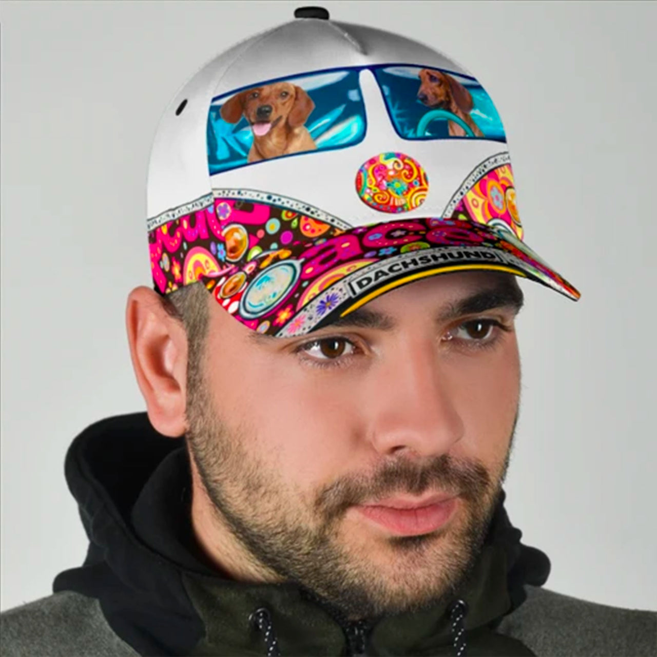 Hippie Dachshund Dog Custom Hats for Men & Women 3D Prints Personalized Baseball Caps
