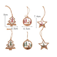 Thumbnail for 6-Piece DIY Set: Green & Red Wooden Tree/Star Pendants - Festive Christmas Party Decorations - Xmas Tree Ornaments and Kids' Gifts