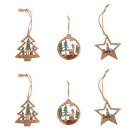 Thumbnail for 6-Piece DIY Set: Green & Red Wooden Tree/Star Pendants - Festive Christmas Party Decorations - Xmas Tree Ornaments and Kids' Gifts