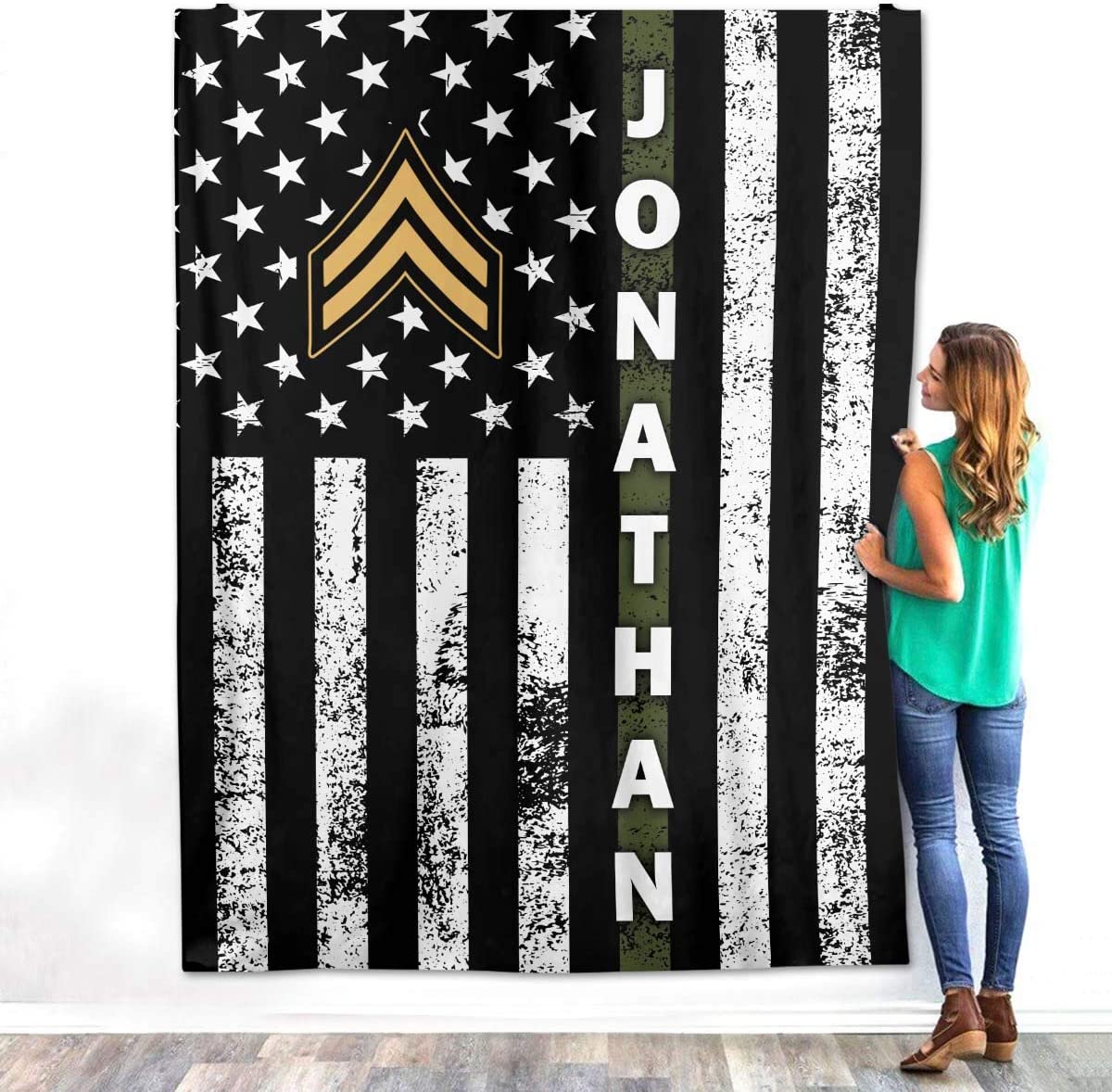 Personalized Custom Name Officer Insignia Rank United States Soldier USA Military Veteran Birthday Christmas Fleece Sherpa Blanket