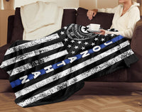 Thumbnail for Personalized Custom Name Number Police Officer Thin Blue Line Lives Matter Back American Flag Fleece Sherpa Blanket
