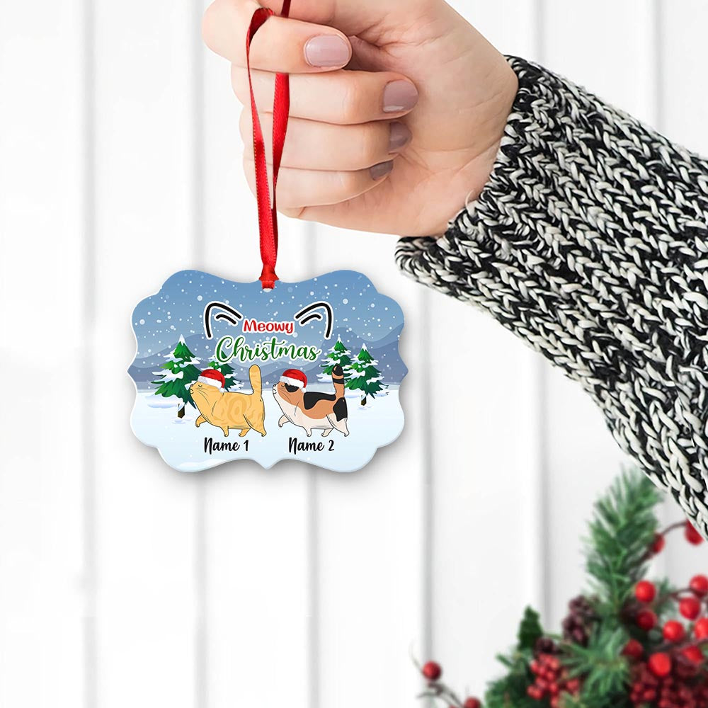 Meowy Catmas Christmas Funny Cats Personalized Christmas Premium Aluminum Ornaments Sets