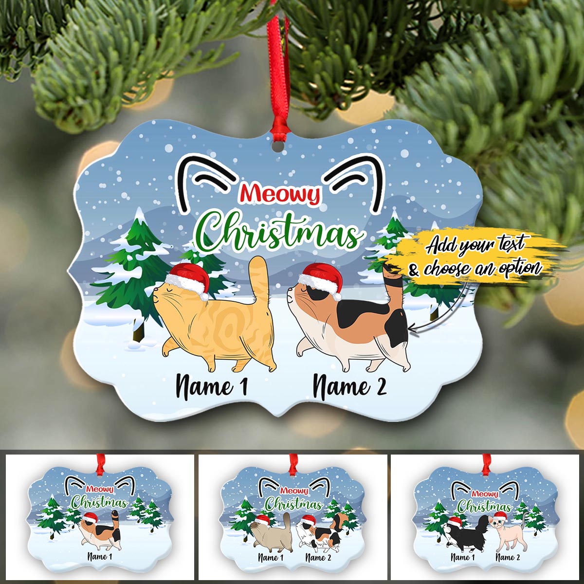 Meowy Catmas Christmas Funny Cats Personalized Christmas Premium Aluminum Ornaments Sets