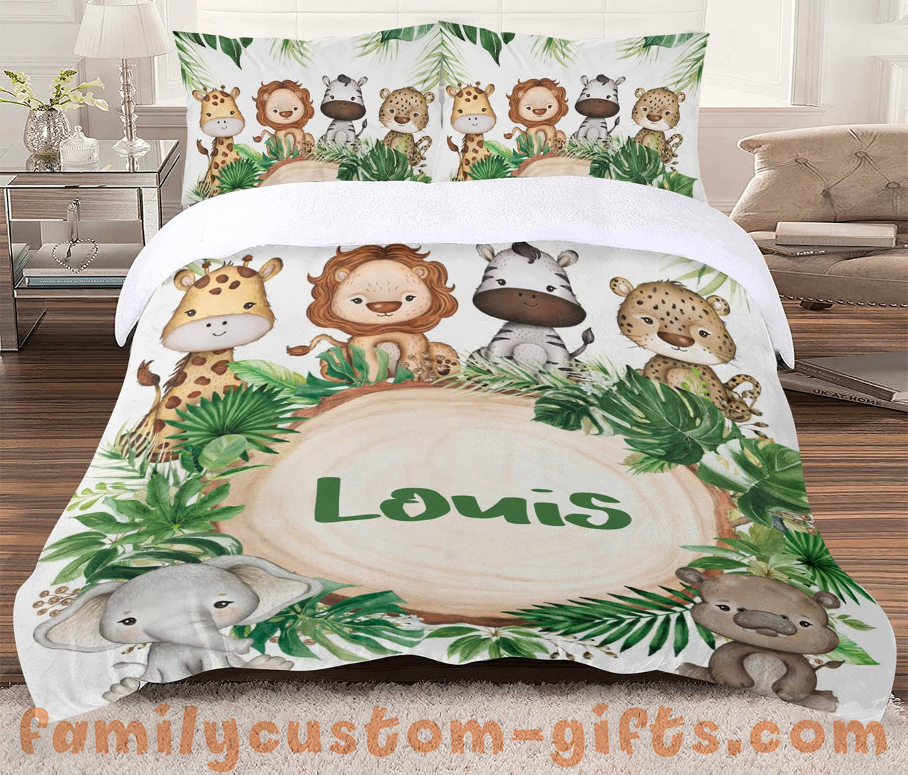 Custom Quilt Sets Adorable Jungle Safari Animals Premium Quilt Bedding for Boys Girls Men Women