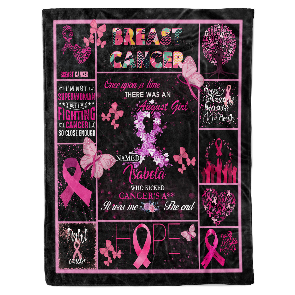 Personalized Custom Breast Cancer Awareness Pink Ribbon Woman Survivor Mom Daughter Aunt Grandma Girl Warrior Fleece Sherpa Blanket