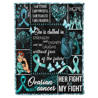 Thumbnail for Ovarian Cancer Awareness Teal Ribbon Symbol Survivor Warrior Fighter Fleece Sherpa Blanket
