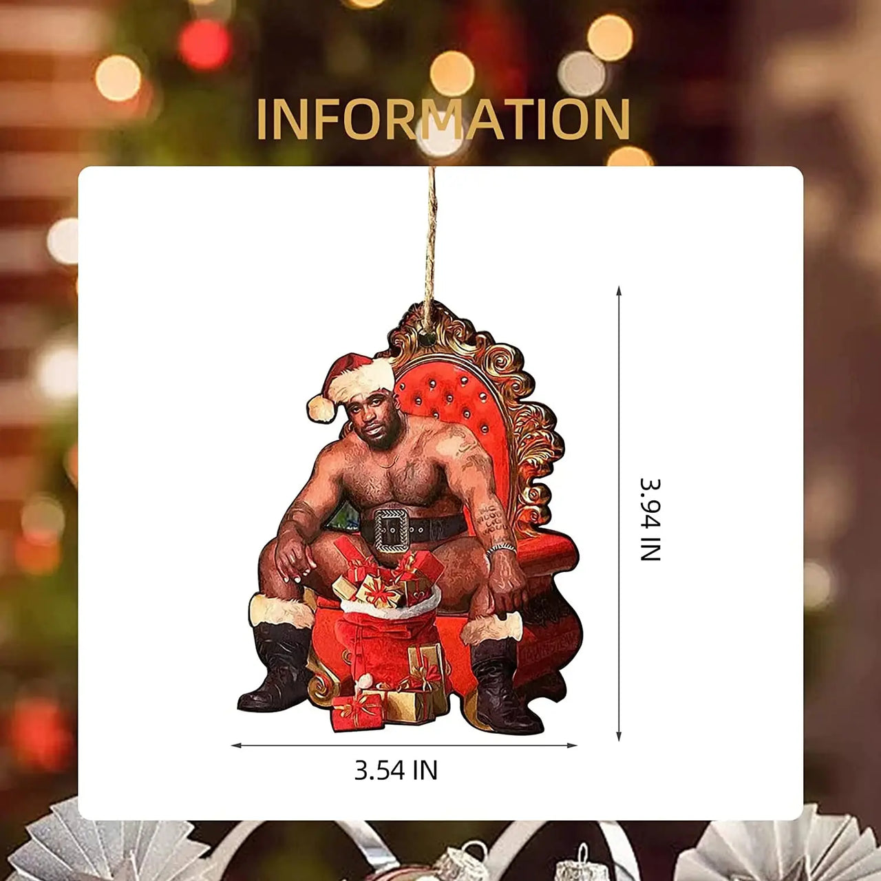 Handmade Barry Santa Wooden Christmas Ornament - A Festive Mr. Wood Meme - Comical Xmas Holiday 2D Gift