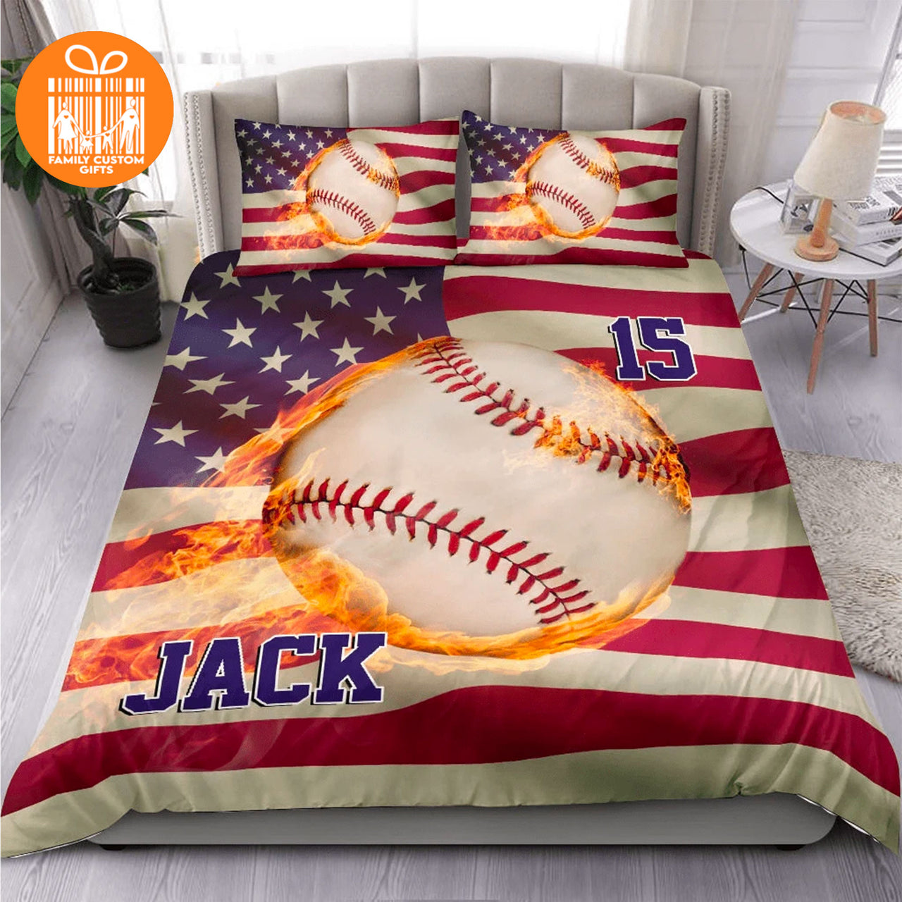 Custom Quilt Sets for Kids Teens Adult Baseball American Flag Personalized Quilt Bedding