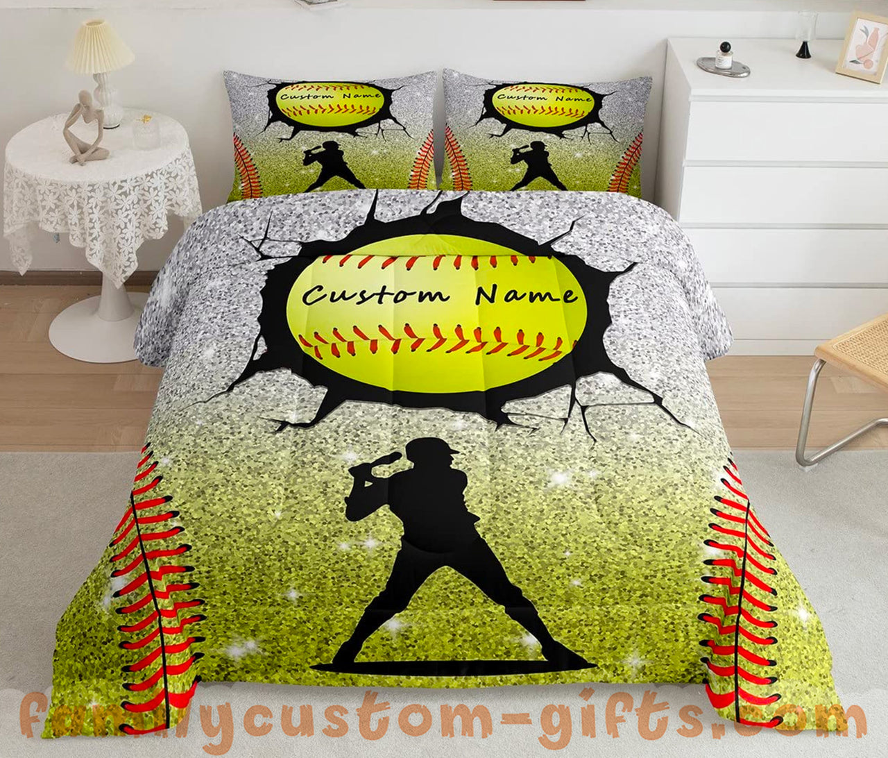 Custom Quilt Sets Baseball Print Premium Quilt Bedding for Boys Girls Men Women