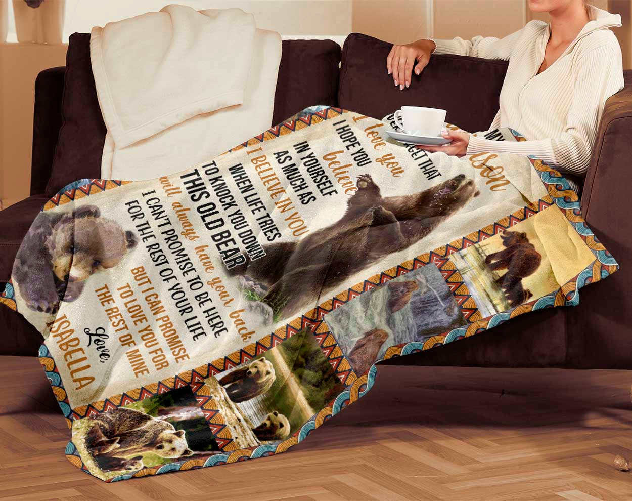 Personalized Custom Grandma Nana Grandpa Name To My Grandson This Old Bear Fleece Throw Sherpa Blanket Twin Queen Size Christmas Birthday Tapestry Wall Hanging