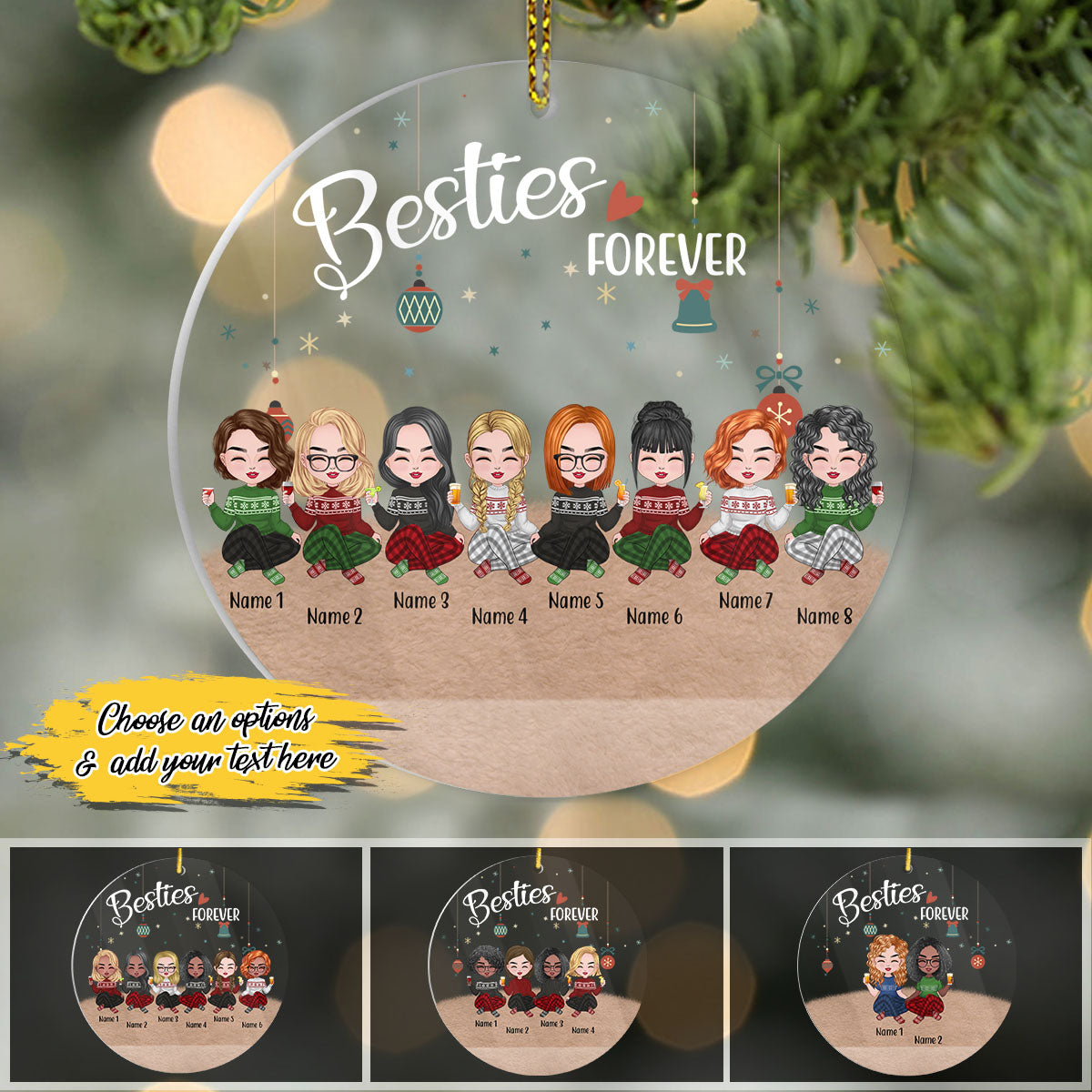 Besties Forever Personalized Custom Name Shaped Transparent Ornaments - Christmas Gift For Family, Dad, Mom, Sisters, Brothers