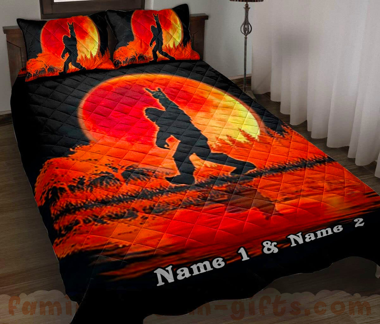 Custom Quilt Sets Bigfoot & Red Full Moon Love Sign Black Premium Quilt Bedding for Boys Girls Men Women