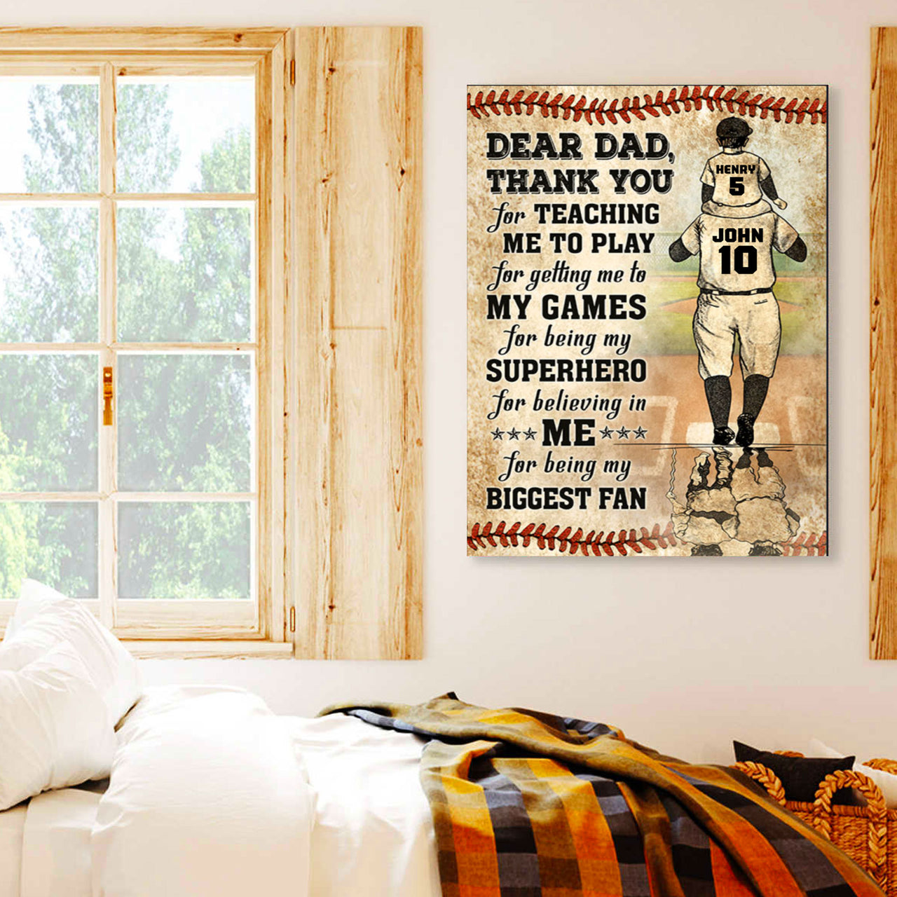 Custom Canvas Print Wall Art Dear Dad Thank You For Teaching Me To Play Baseball Personalized Canvas Art