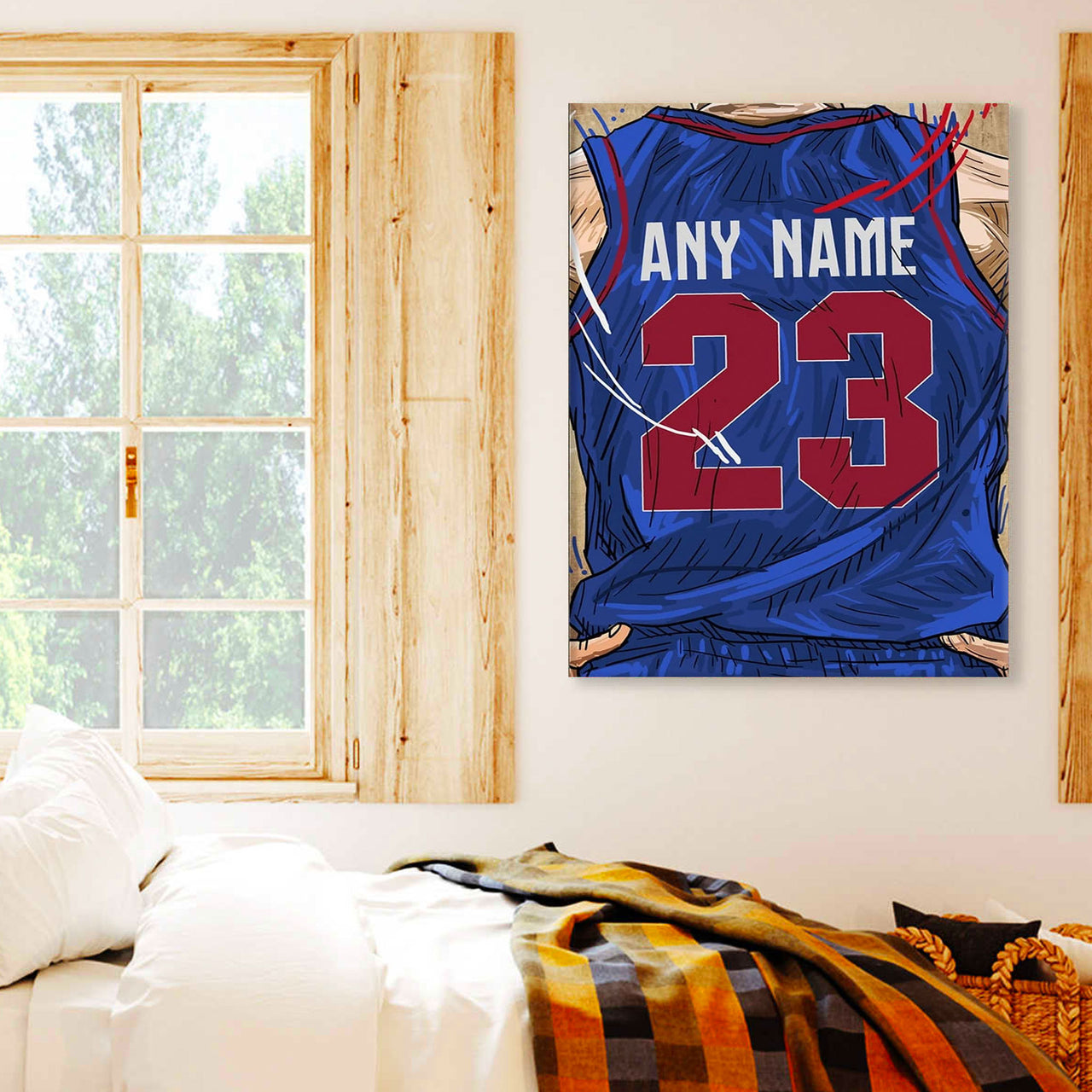 Detroit Pistons Jersey Custom Canvas Print Wall Art for Boy Girl Men Women Basketball Personalized Canvas Art