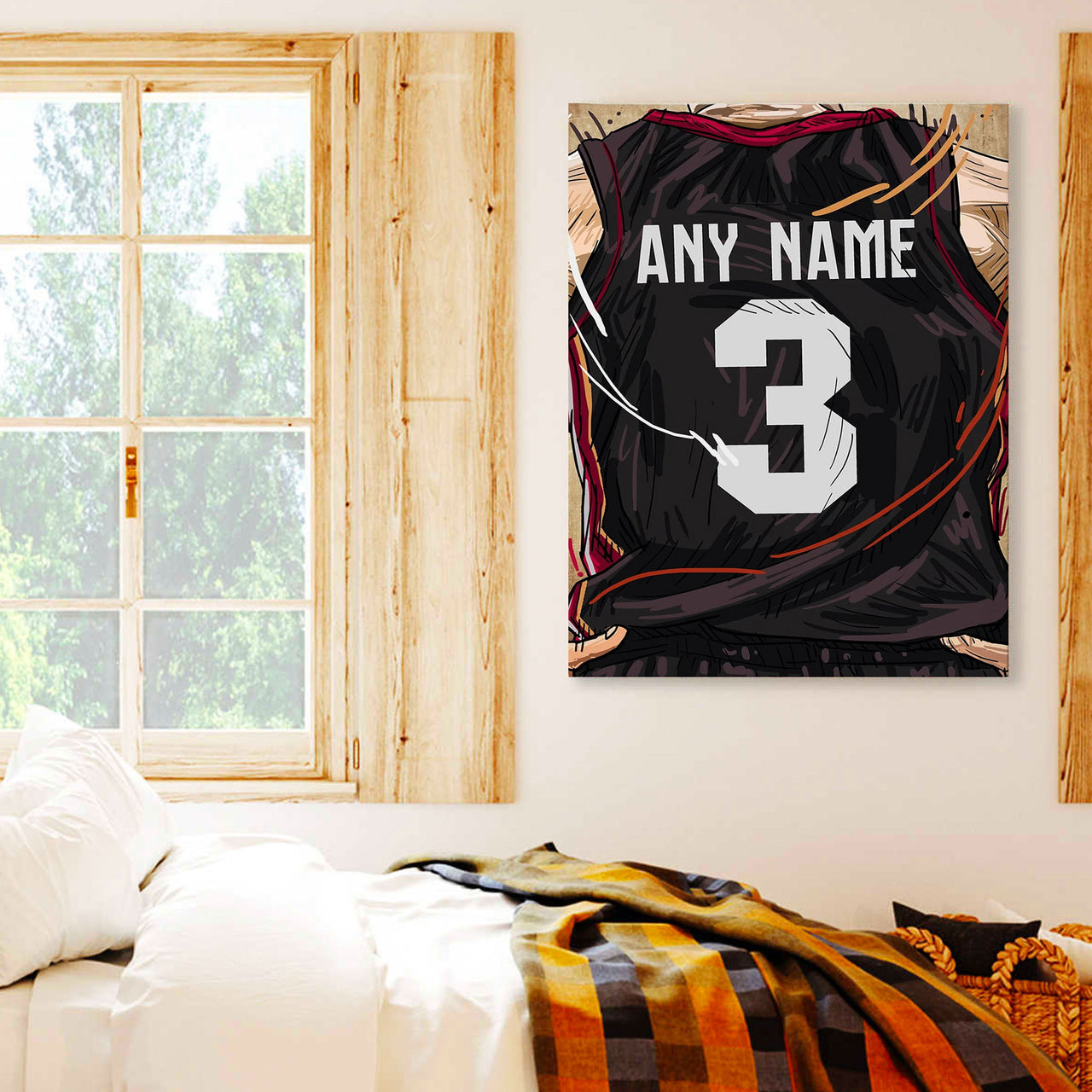 Miami Heat Jersey Custom Canvas Print Wall Art for Boy Girl Men Women Basketball Personalized Canvas Art