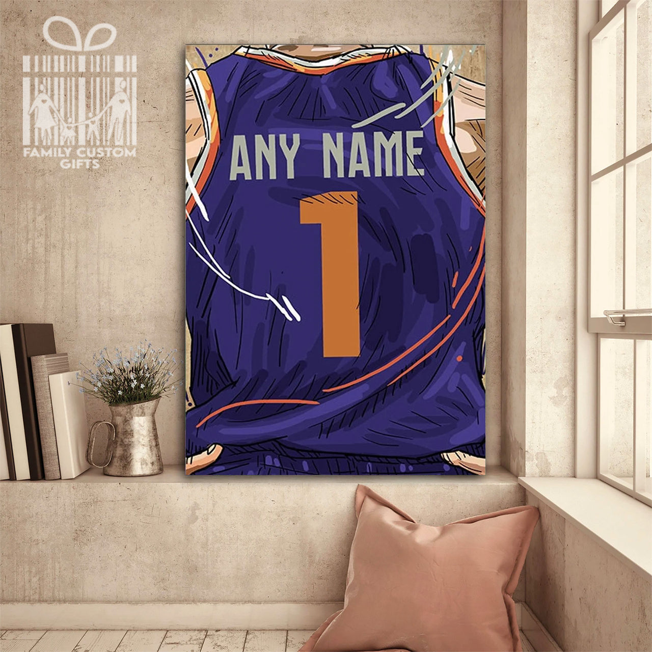 Phoenix Suns Jersey Custom Canvas Print Wall Art for Boy Girl Men Women Basketball Personalized Canvas Art