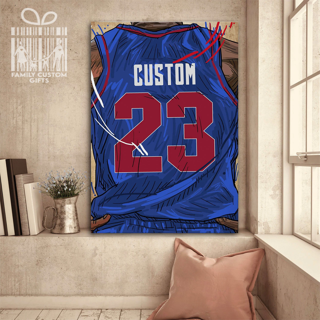 Detroit Pistons Jersey Custom Canvas Print Wall Art for Boy Girl Men Women Basketball Personalized Canvas Art