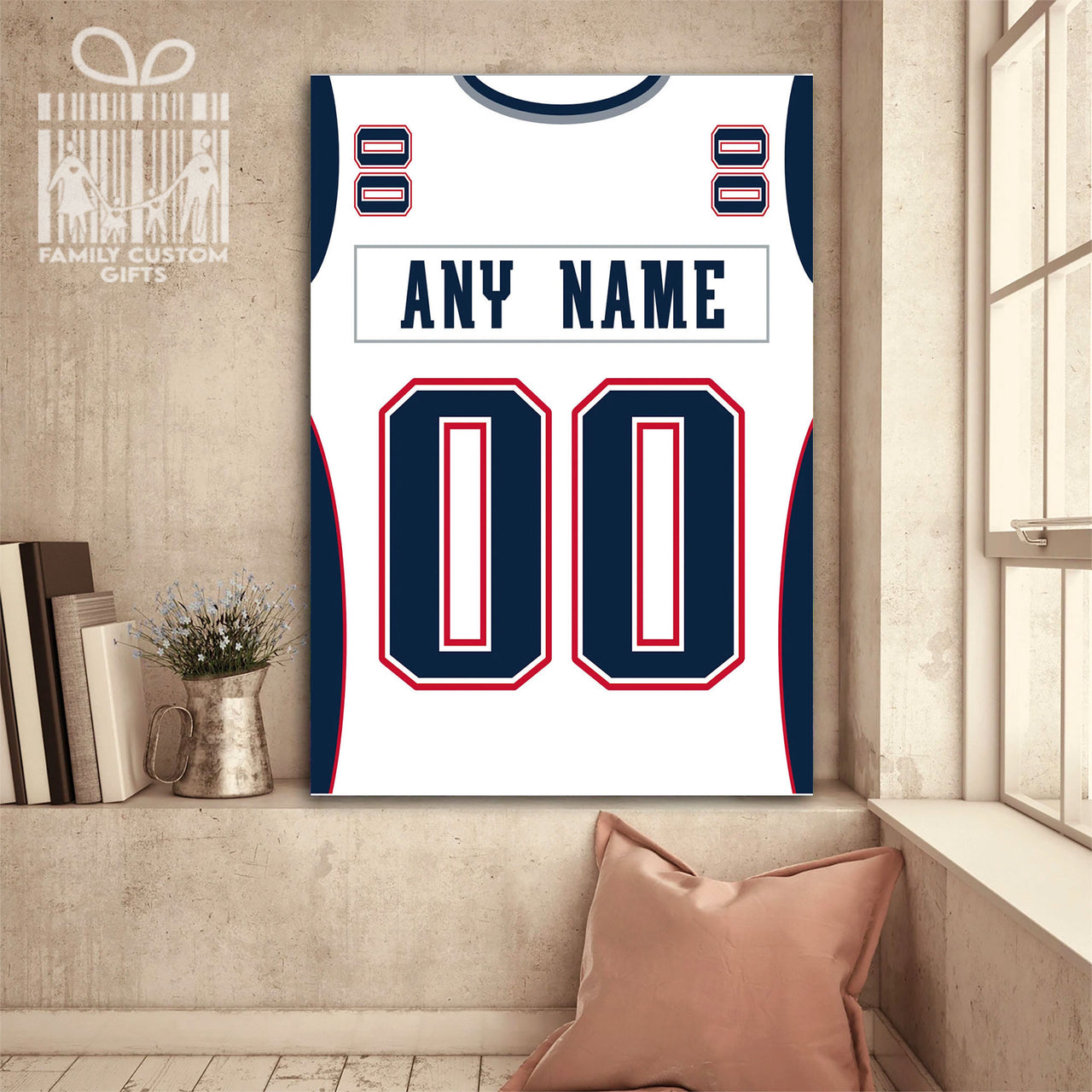 New England Jersey Custom Canvas Print Wall Art for Boy Girl Men Women Football Personalized Canvas Art