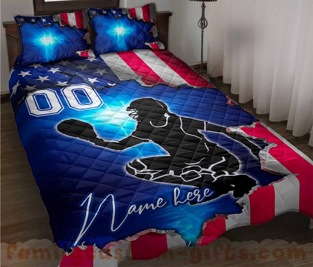 Custom Quilt Sets Catcher Softball Girl Christian Us Flag Premium Quilt Bedding for Boys Girls Men Women