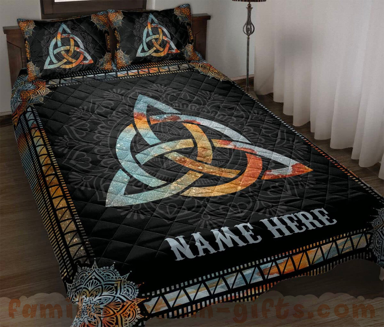 Custom Quilt Sets Celtic Knot Triquetra Wicca Pagan Magical Mandala Premium Quilt Bedding for Men Women