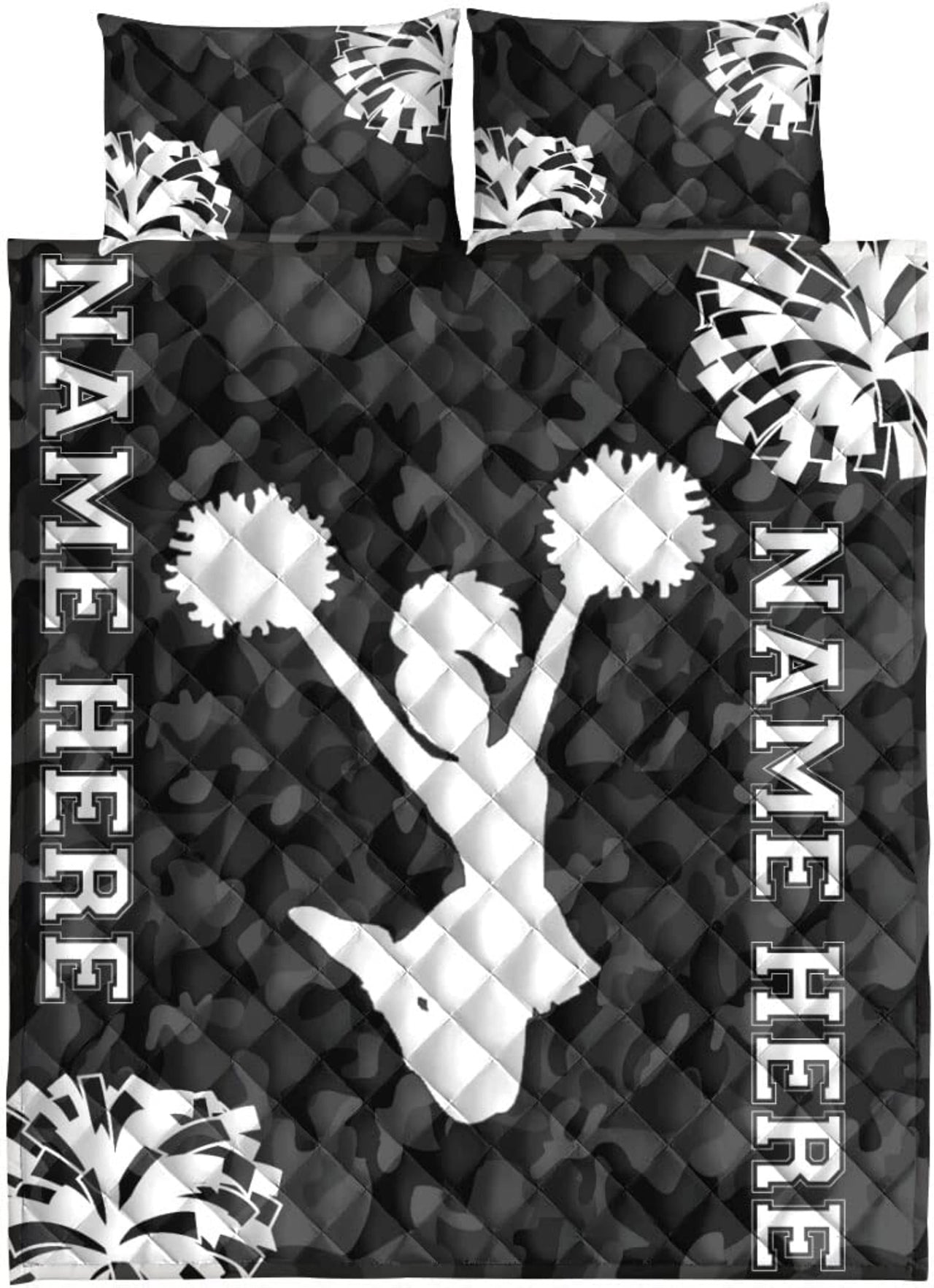 Custom Quilt Sets Cheerleading Cheerleader Girl Camo Sports Fan Premium Quilt Bedding for Girls