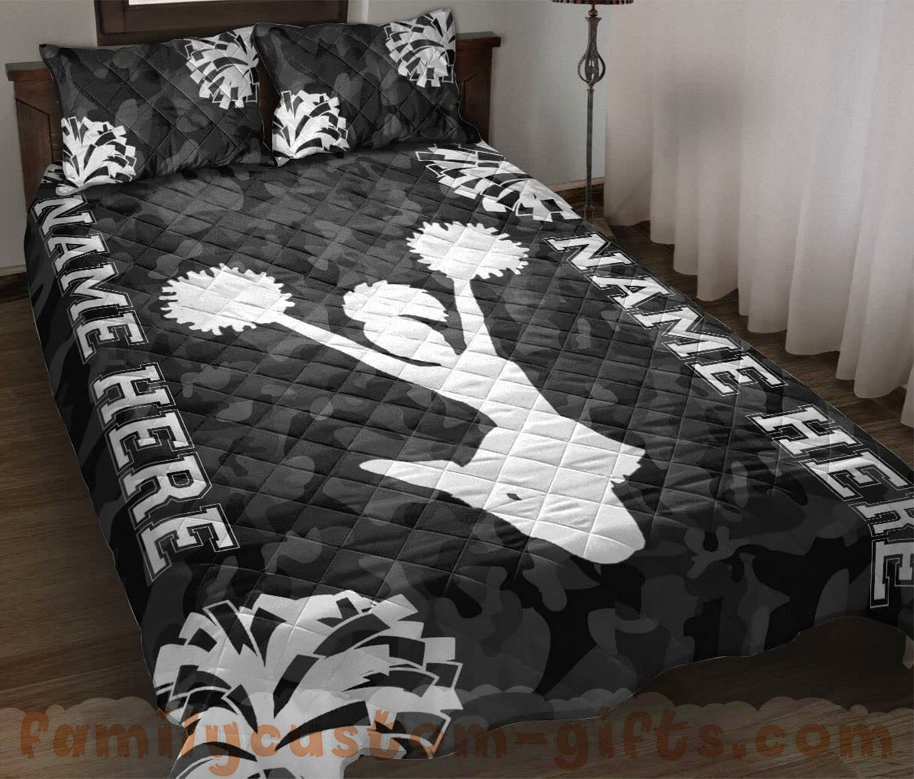 Custom Quilt Sets Cheerleading Cheerleader Girl Camo Sports Fan Premium Quilt Bedding for Girls