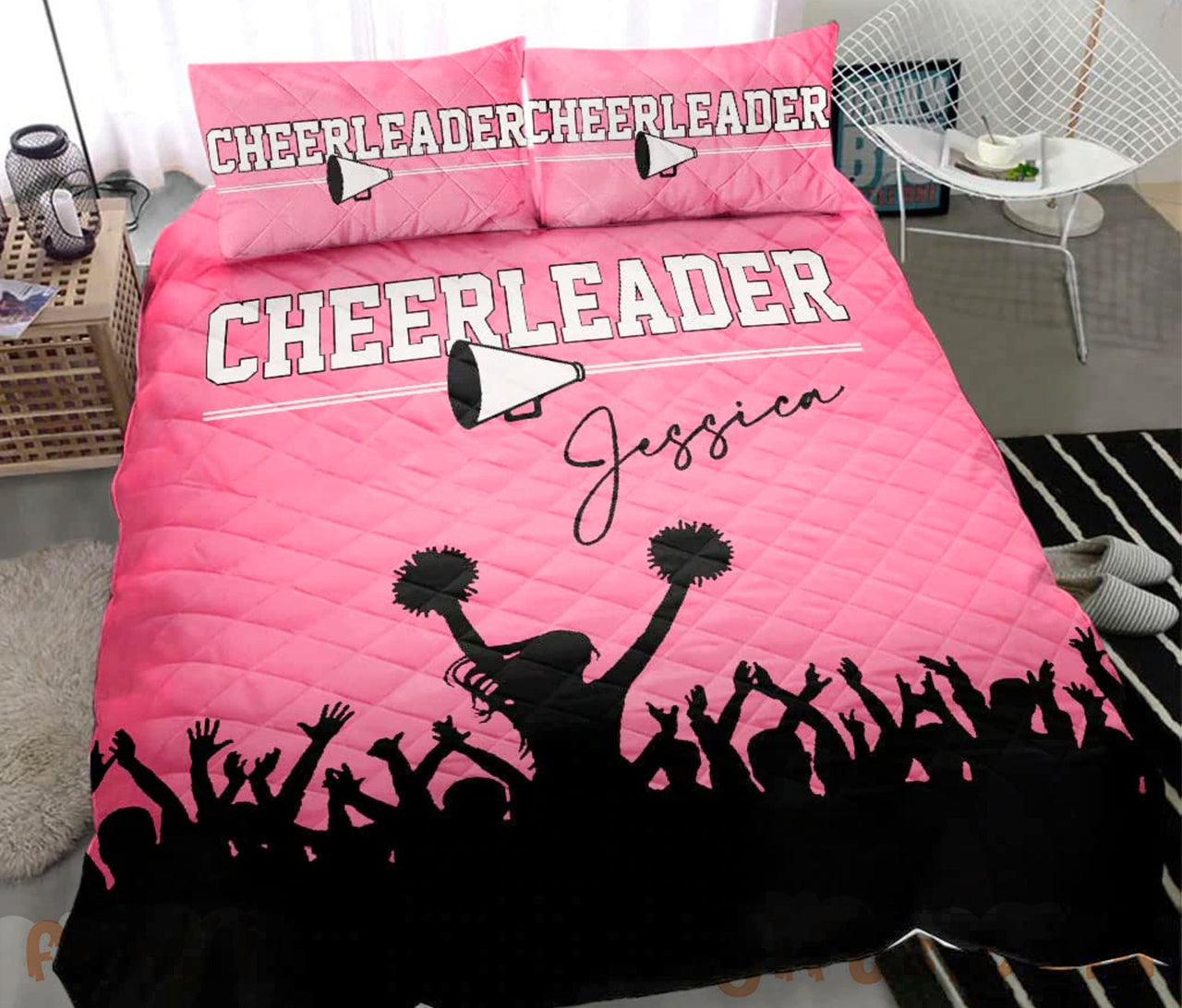 Custom Quilt Sets Cheerleading Cheerleader Girl Princess Pink Premium Quilt Bedding for Boys Girls Men Women