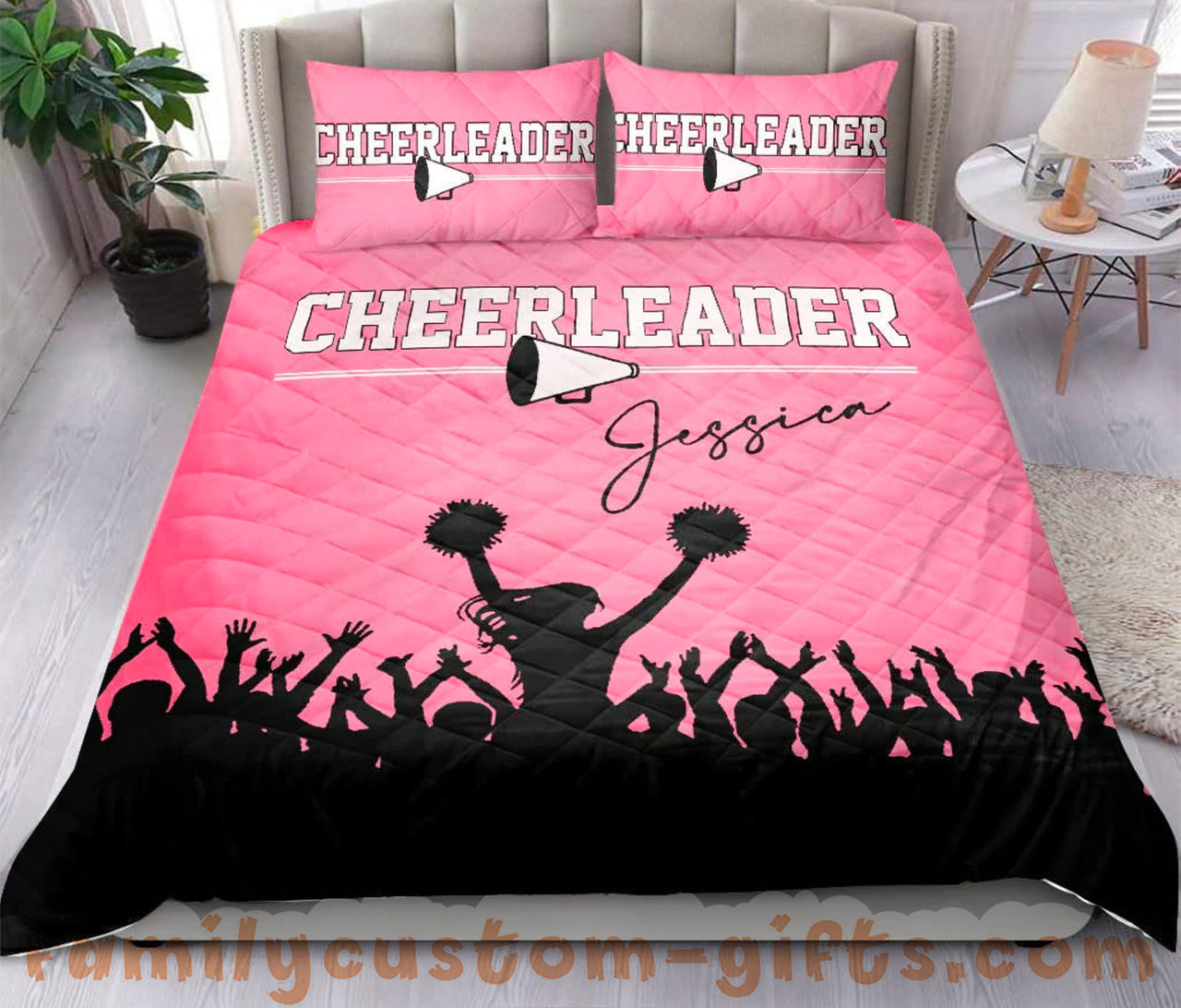 Custom Quilt Sets Cheerleading Cheerleader Girl Princess Pink Premium Quilt Bedding for Boys Girls Men Women