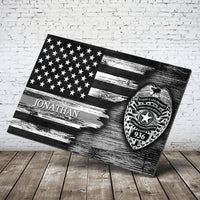 Thumbnail for Personalized Custom Name Correctional Badge Number Correction Officer Prayer Thin Silver Grey Gray Line American Flag Canvas
