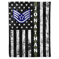 Thumbnail for Personalized Custom Name Rank United States US Air Soldier Military Veteran Airman Fleece Sherpa Blanket