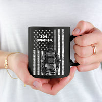 Thumbnail for Personalized Custom Name Correctional Badge Number Thin Silver Grey Gray Line American Flag First Responder Black Ceramic Coffee Tea Mug 11 - 15 oz Cup