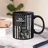 Thumbnail for Personalized Custom Name Correctional Badge Number Thin Silver Grey Gray Line American Flag First Responder Black Ceramic Coffee Tea Mug 11 - 15 oz Cup