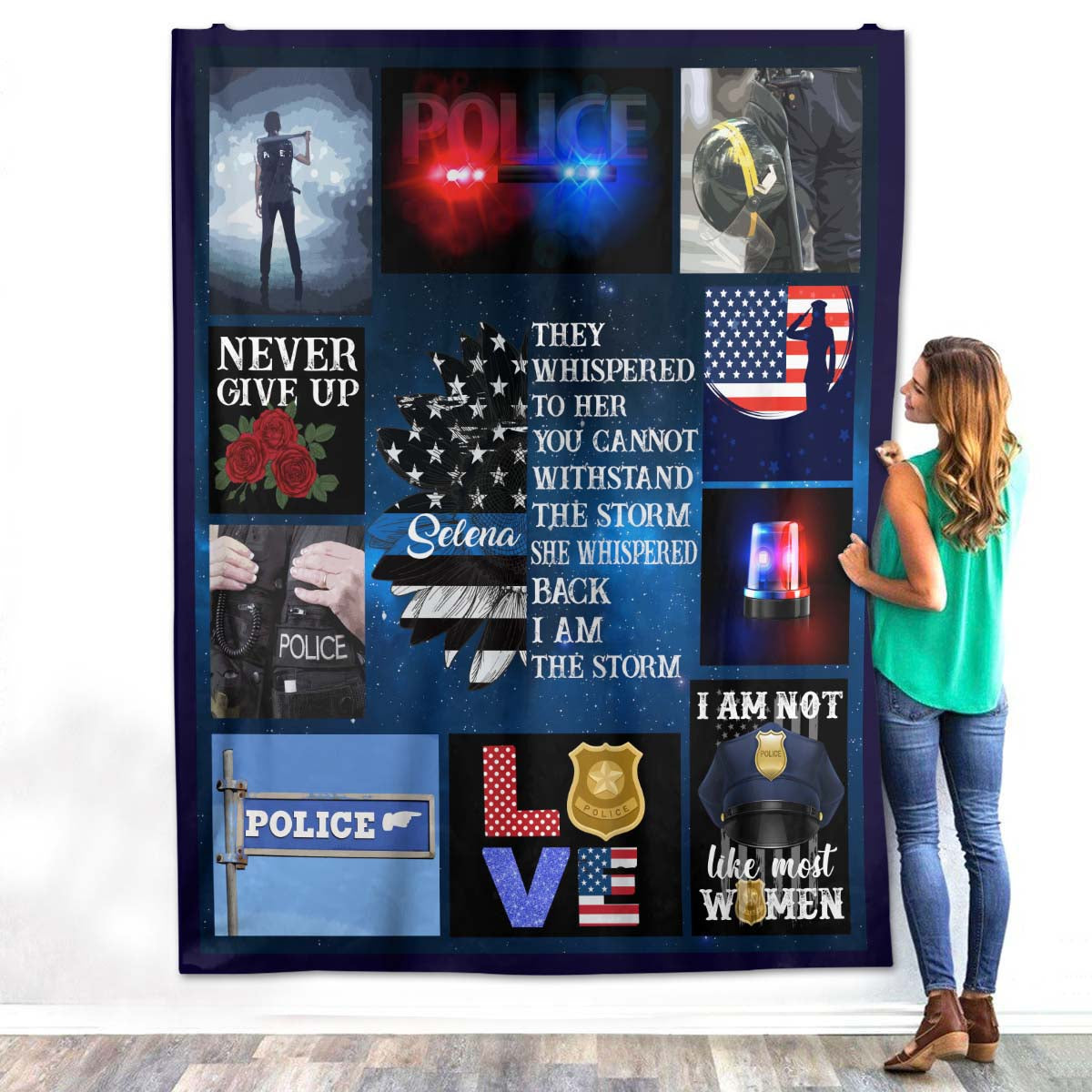 Personalized Custom Female Police Officer Name I Am The Storm Thin Blue Line American Flag Fleece Sherpa Blanket