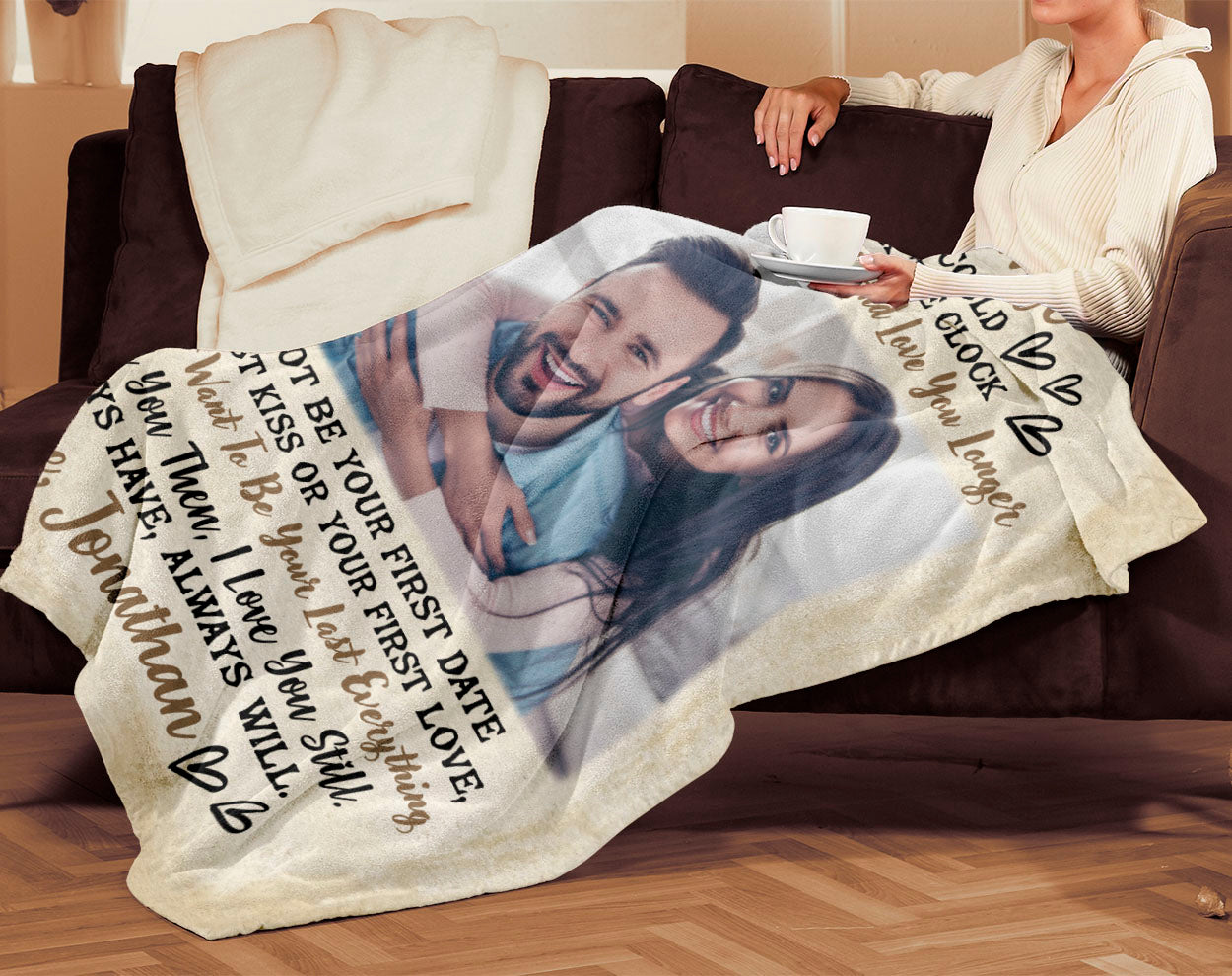 Personalized Custom Husband Name Couple Photo Image Picture to My Wife Fleece Blanket