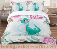 Thumbnail for Custom Quilt Sets Cute Dinosaur Butterfly Pink Premium Quilt Bedding for Boys Girls Men Women